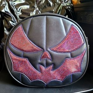 Love Pain & Stitches Bat Mouth Bag(Matte Black/ Blue-Purple Glitter Face)